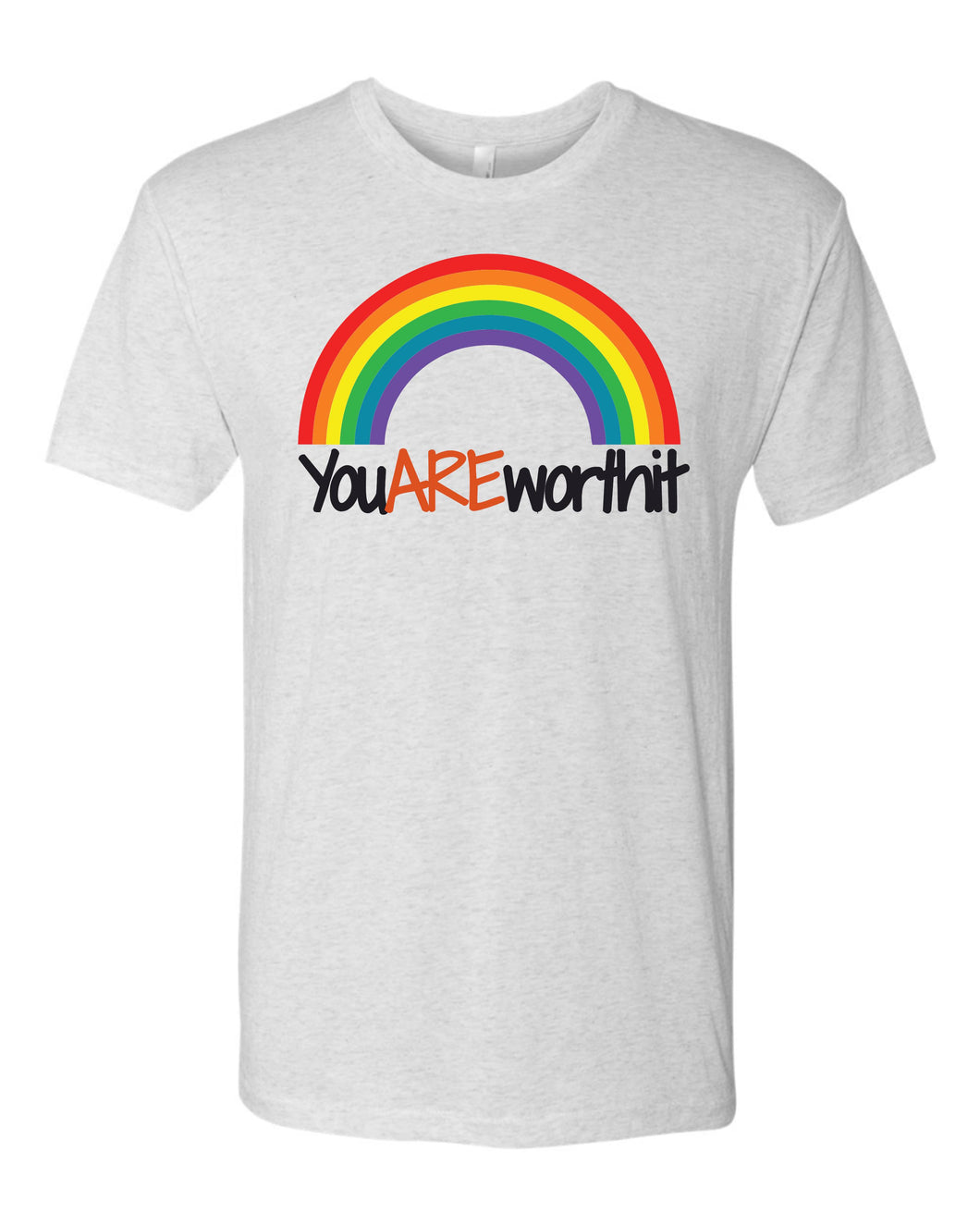 6010 Next Level - Logo Rainbow-YouAREworthit Cotton Short Sleeve Heather White Tri-blend